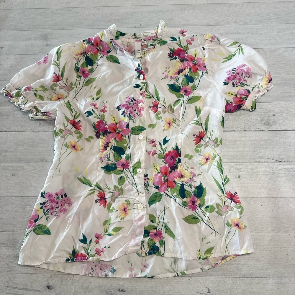 KUT Kut From The kloth Floral 100% Lyocell Short Sleeve Blouse Size medium